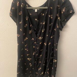 Floral Button-Down Black Top